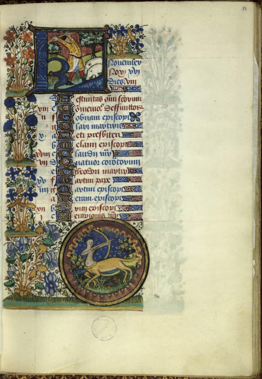 Miniatore francese, Novembre, Rennes, Bibliothèque Municipale, ms. 1834 (libro d’Ore), c. 11r, 1445-50