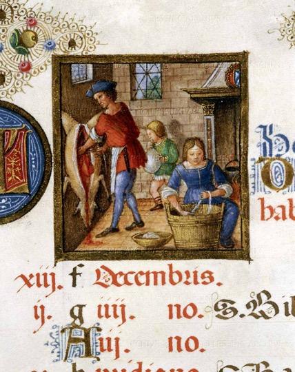 Miniatore ferrarese, Dicembre, Modena, Biblioteca Estense, ms. Latino 424 (breviario di Ercole I), c. 6v, 1502-04