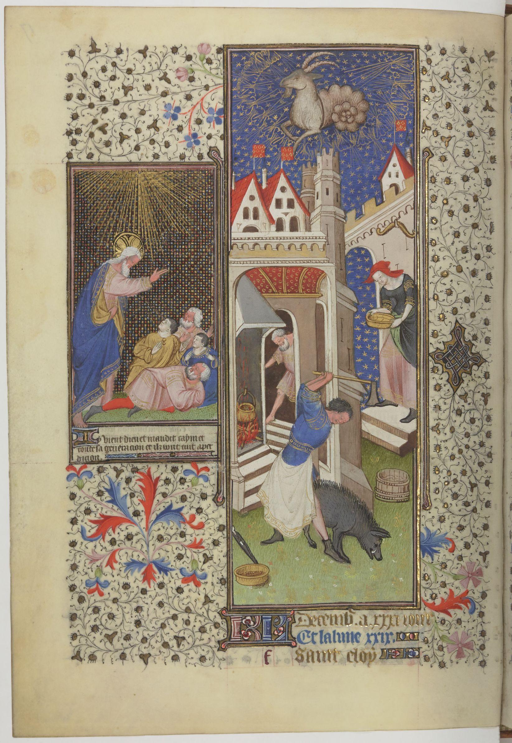 Maestro di Rohan, Dicembre, Parigi, Bibliothèque Nationale, ms. Latin 9471 (libro d’Ore di Rohan), c.17v, 1420-25