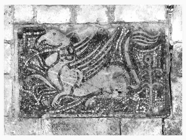 Conversano. San Benedetto, mosaico parietale, formella con grifo