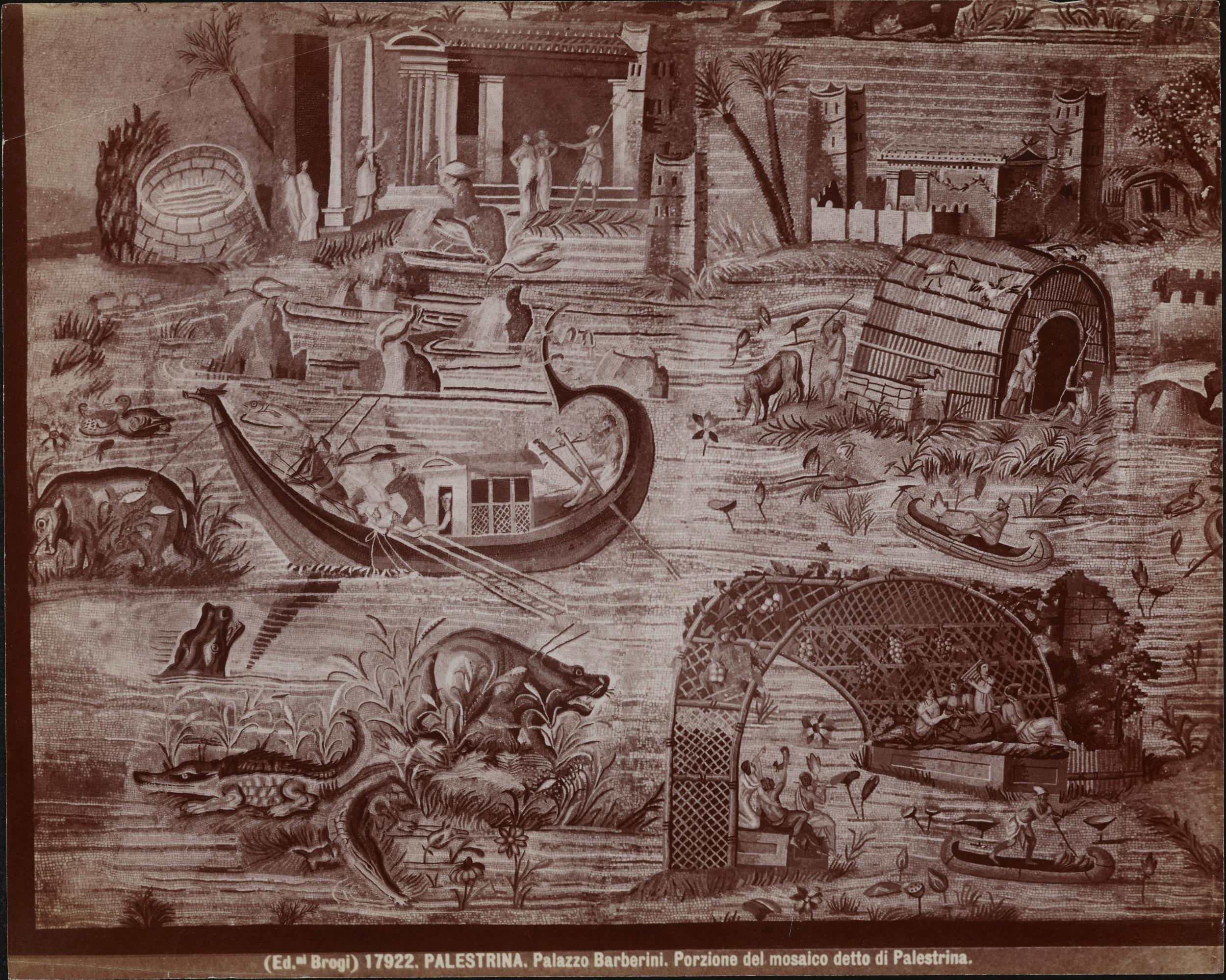 Edizioni Brogi, Palazzo Colonna Barberini, oggi sede del Museo Archeologico Nazionale, Mosaico del Nilo, particolare, albumina, MPI6099461