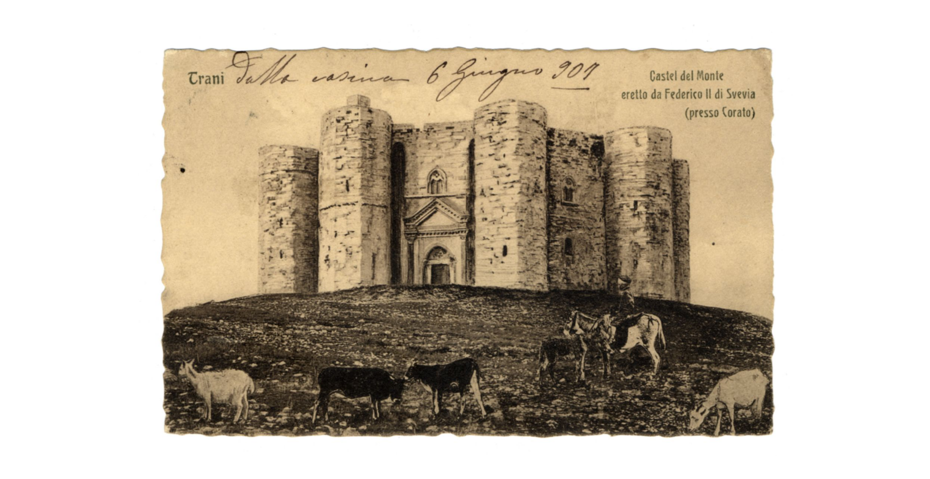 Fotografo non identificato, Andria - Castel del Monte eretto da Federico II di Svevia, 1907, cartolina, FFC040302