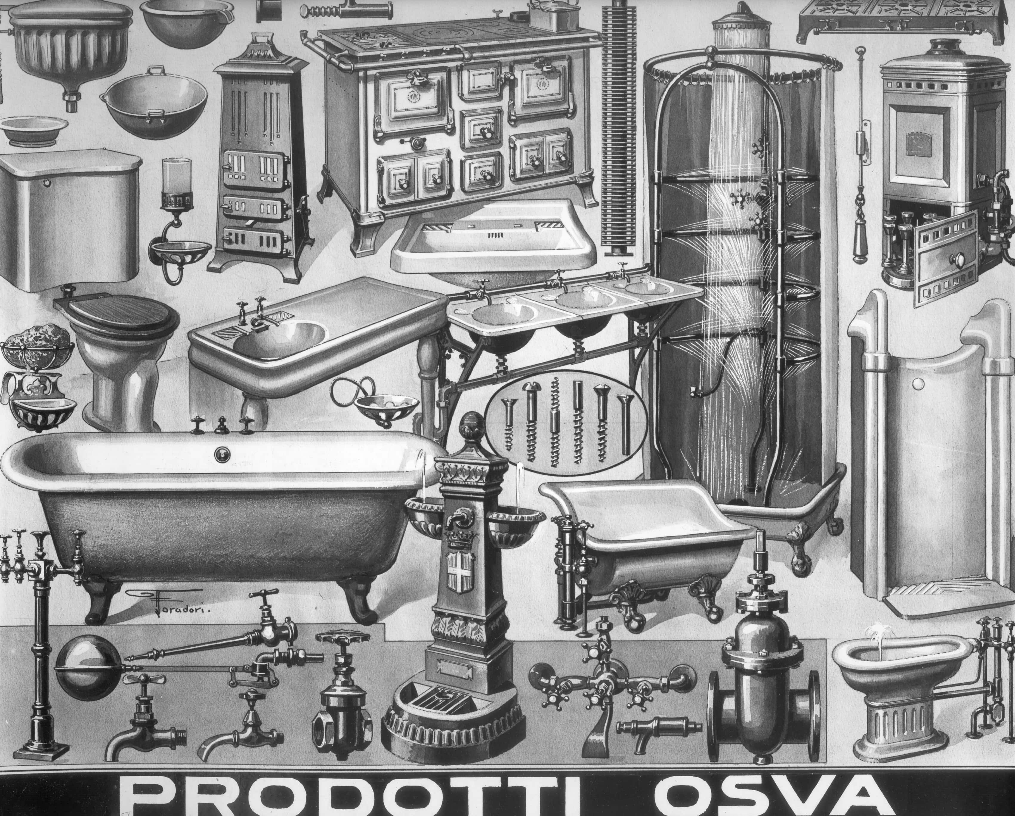 Girolamo Bombelli, O.S.V.A. (Officine di Sesto S. Giovanni & Valsecchi A.) - Catalogo dei 'Prodotti O.S.V.A.' disegnato da Foradori /null, 1951-2000, gelatina ai sali d'argento/ vetro, C018261