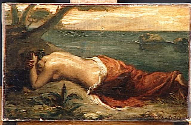 Théodore Chassériau, Arianna abbandonata, 1825-1850, olio su tela, 20,5x36cm, Musée du Louvre