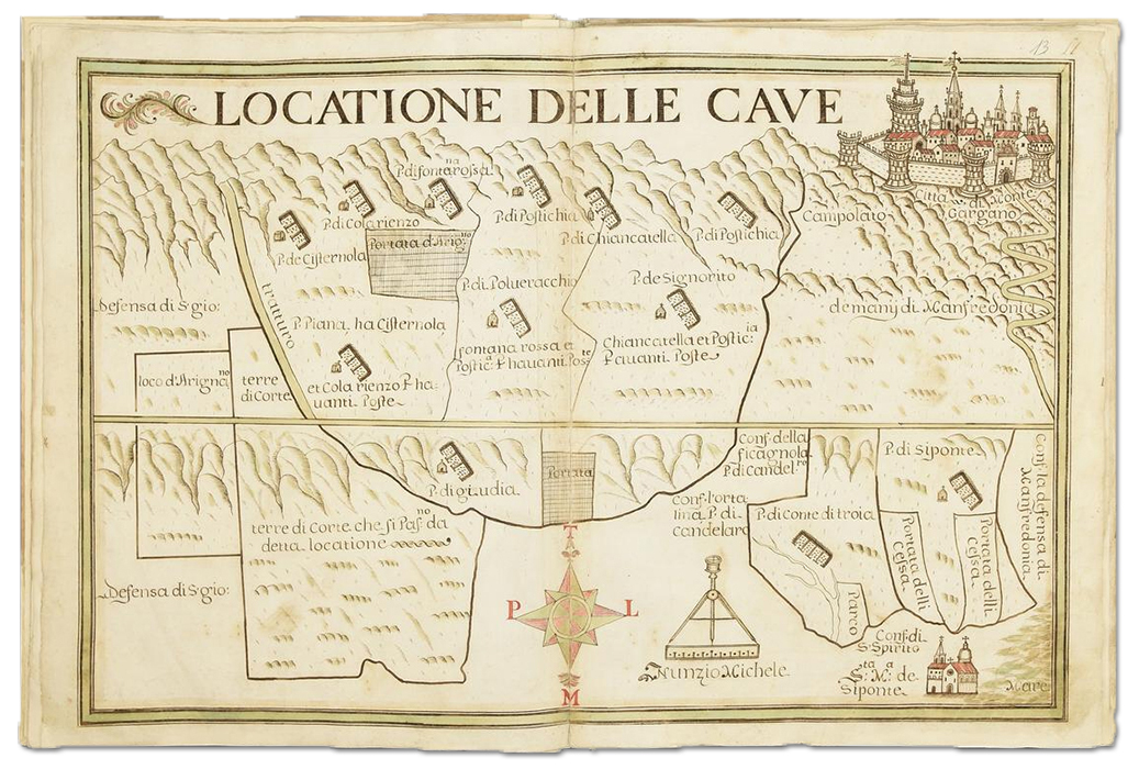 Antonio e Nunzio di Michele di Rovere, Atlante delle locazioni del Tavoliere di Puglia – Locatione delle Cave, 1686, Carta