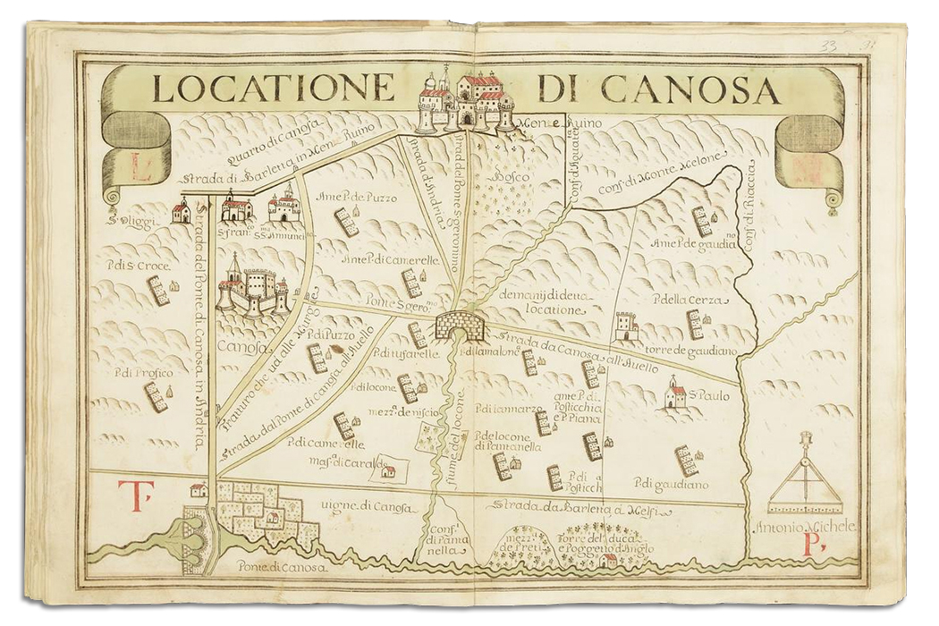 Antonio e Nunzio di Michele di Rovere, Atlante delle locazioni del Tavoliere di Puglia – Locatione di Canosa, 1686, Carta