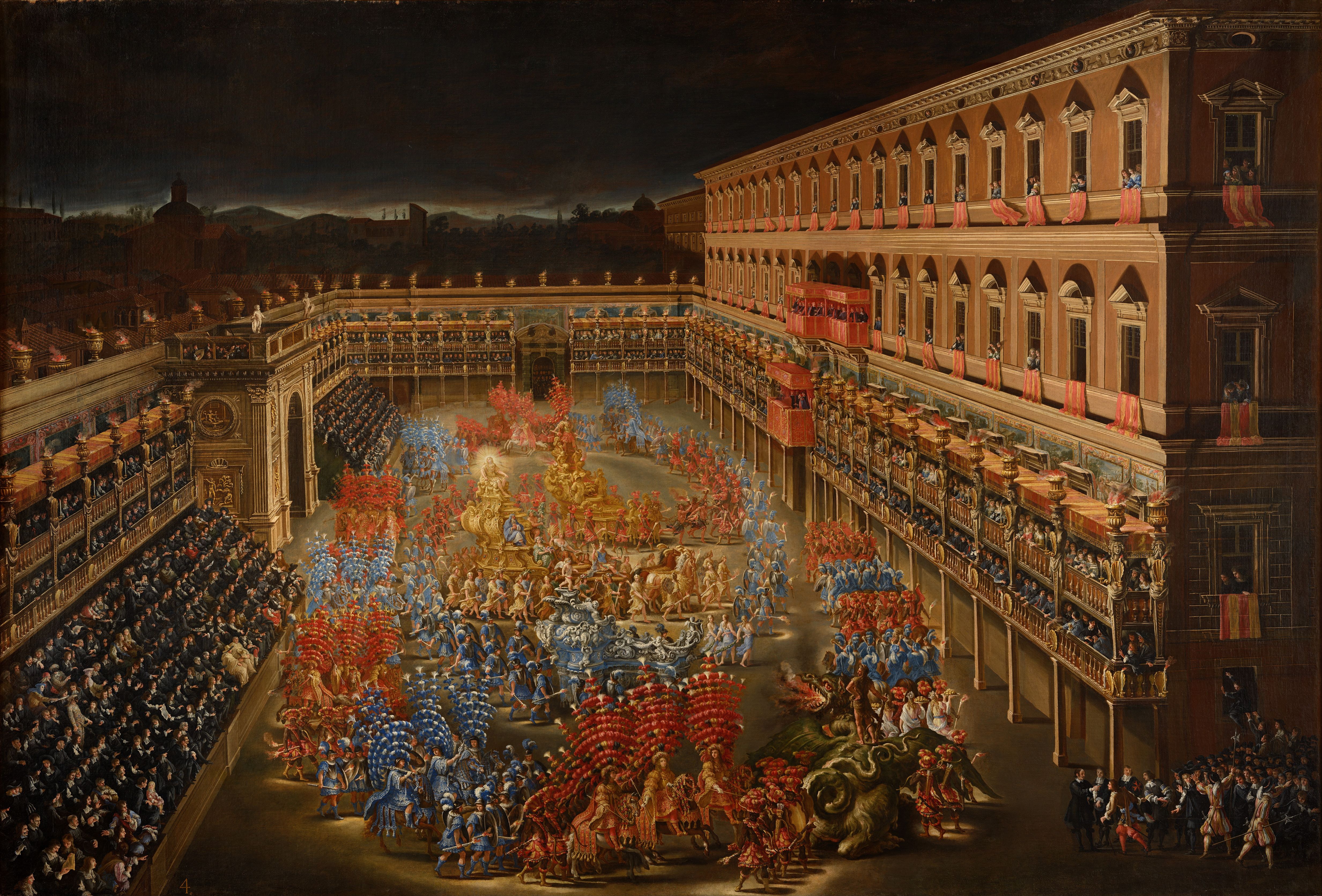 Filippo Gagliardi, Filippo Lauri, Carosello a Palazzo Barberini in onore di Cristina di Svezia, 1656, 231x340 cm, olio su tela, Museo di Roma