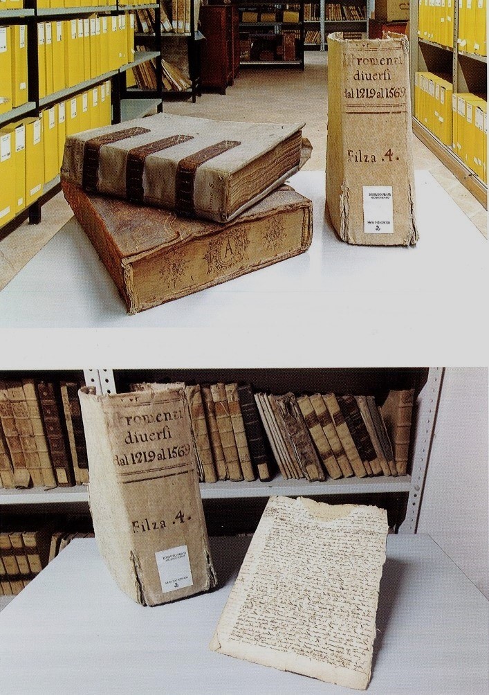 Forlì, Palazzo Prati Savorelli-Istituto Prati, sala dell’Archivio Storico: registri e filza del fondo Muti Papazzurri, 2009