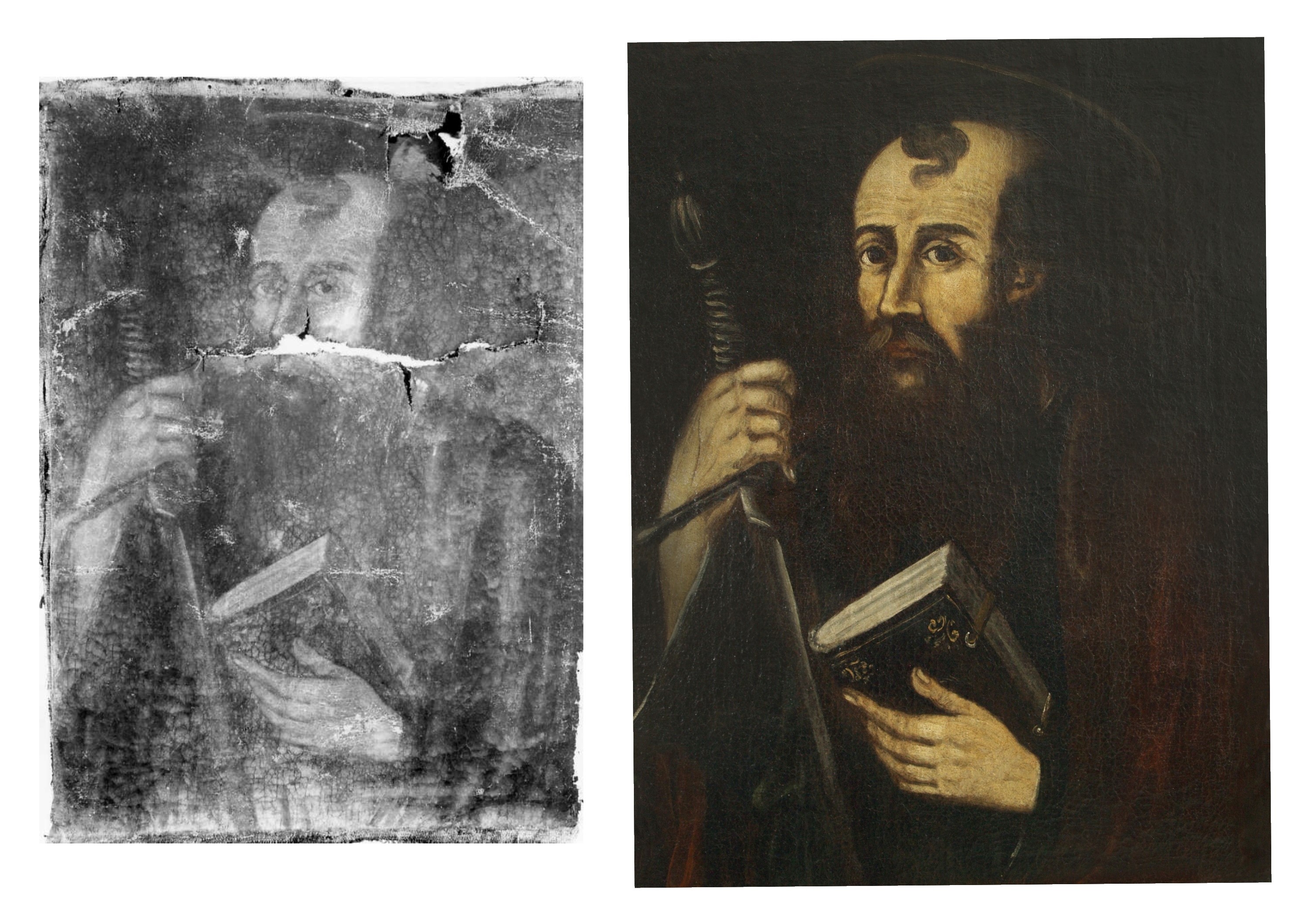 Autore emiliano-romagnolo, San Paolo, XVII secolo, olio su tela, cm 81x57, Forlì, Istituto Prati, 0800052325 (prima e dopo il restauro)